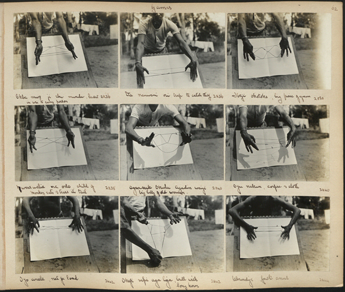 A photographic montage of nine Igbo string figures from 1911.